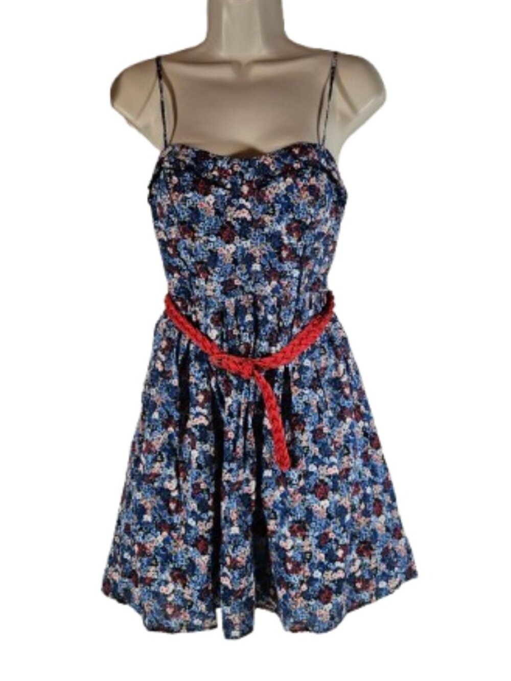 Jodi Kristopher Floral Sundress Junior Women's Size 5 Red Blue Spaghetti Straps